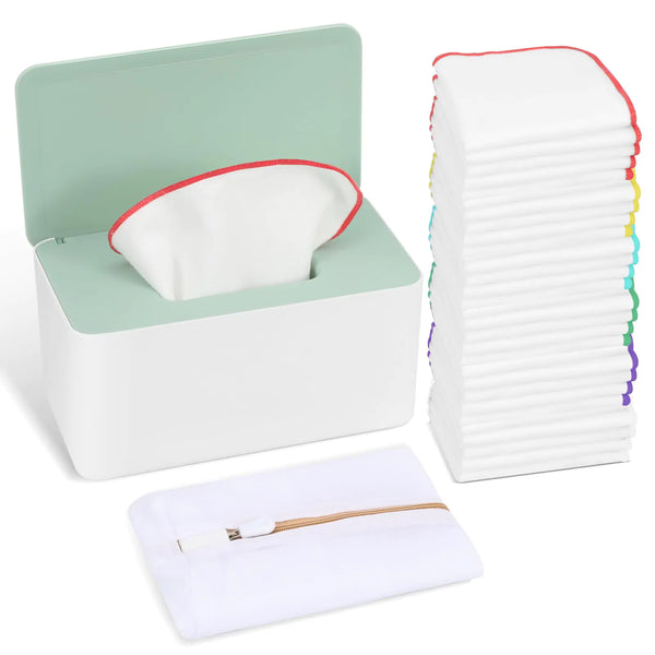 54-Pack Reusable Flannel Baby Wipes with Dispenser